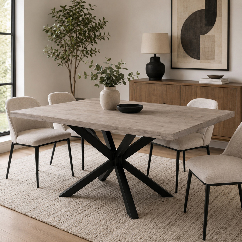 Homebase Sleek and Slender Grey Wash 4 Seater Dining Table with Spider Leg Image 1