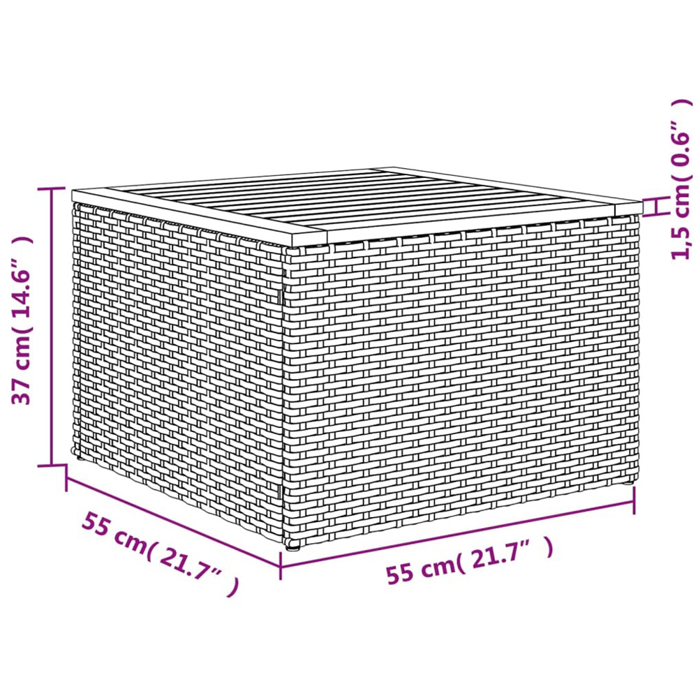 Walplus Beige Brown Poly Rattan Acacia Wood Top Garden Coffee Table Image 8