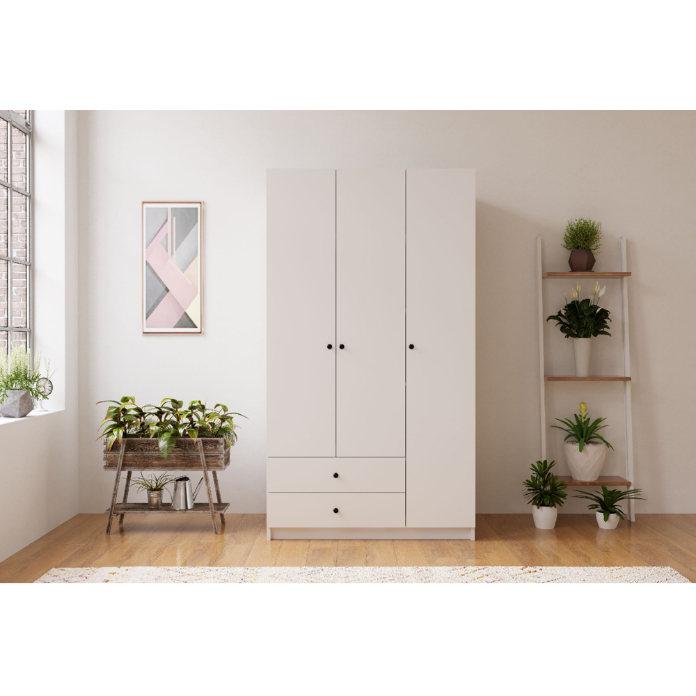 Evu ECU 3 Door 2 Drawer White Wardrobe Image 4