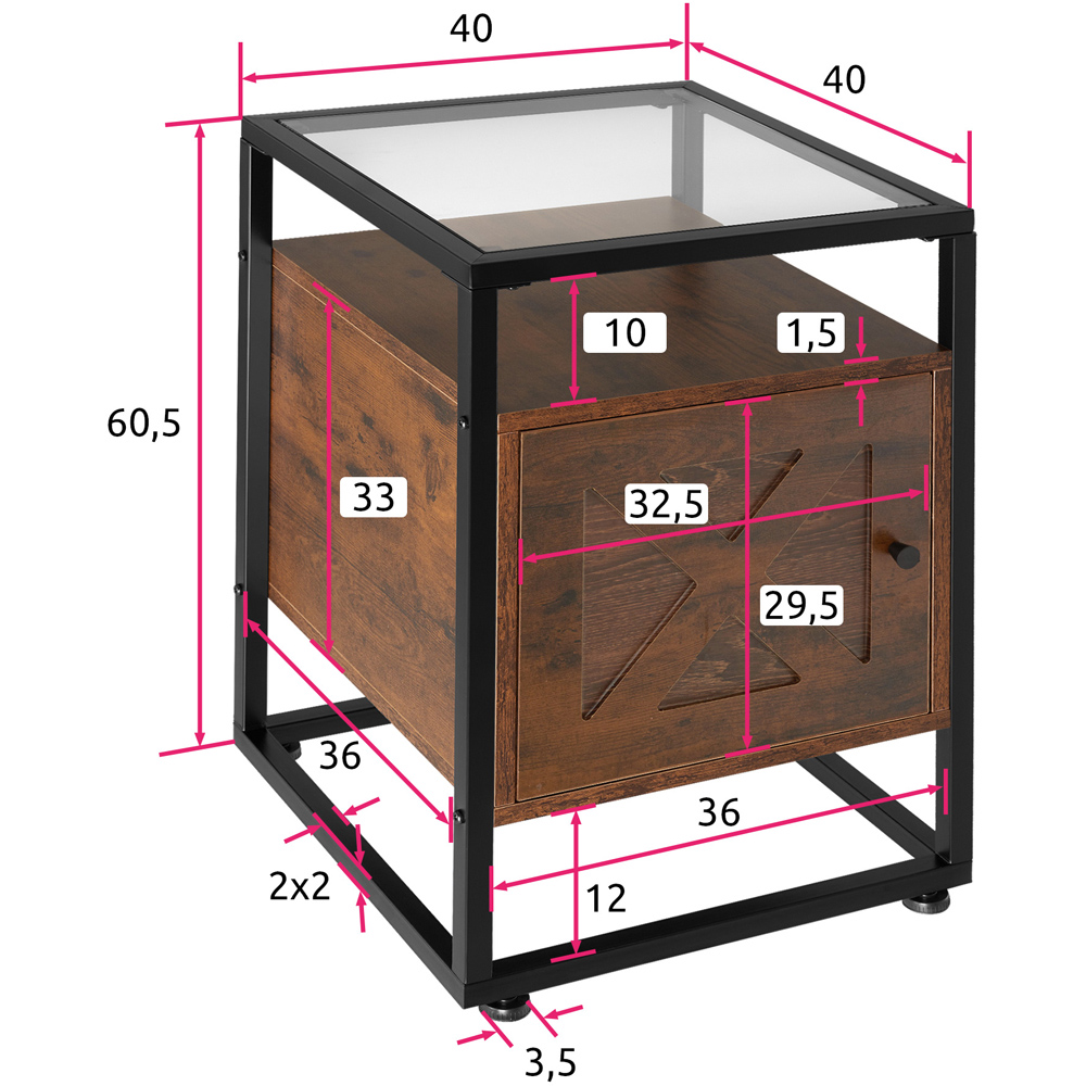 tectake Kidderminster Dark Wood Bedside Table Image 9