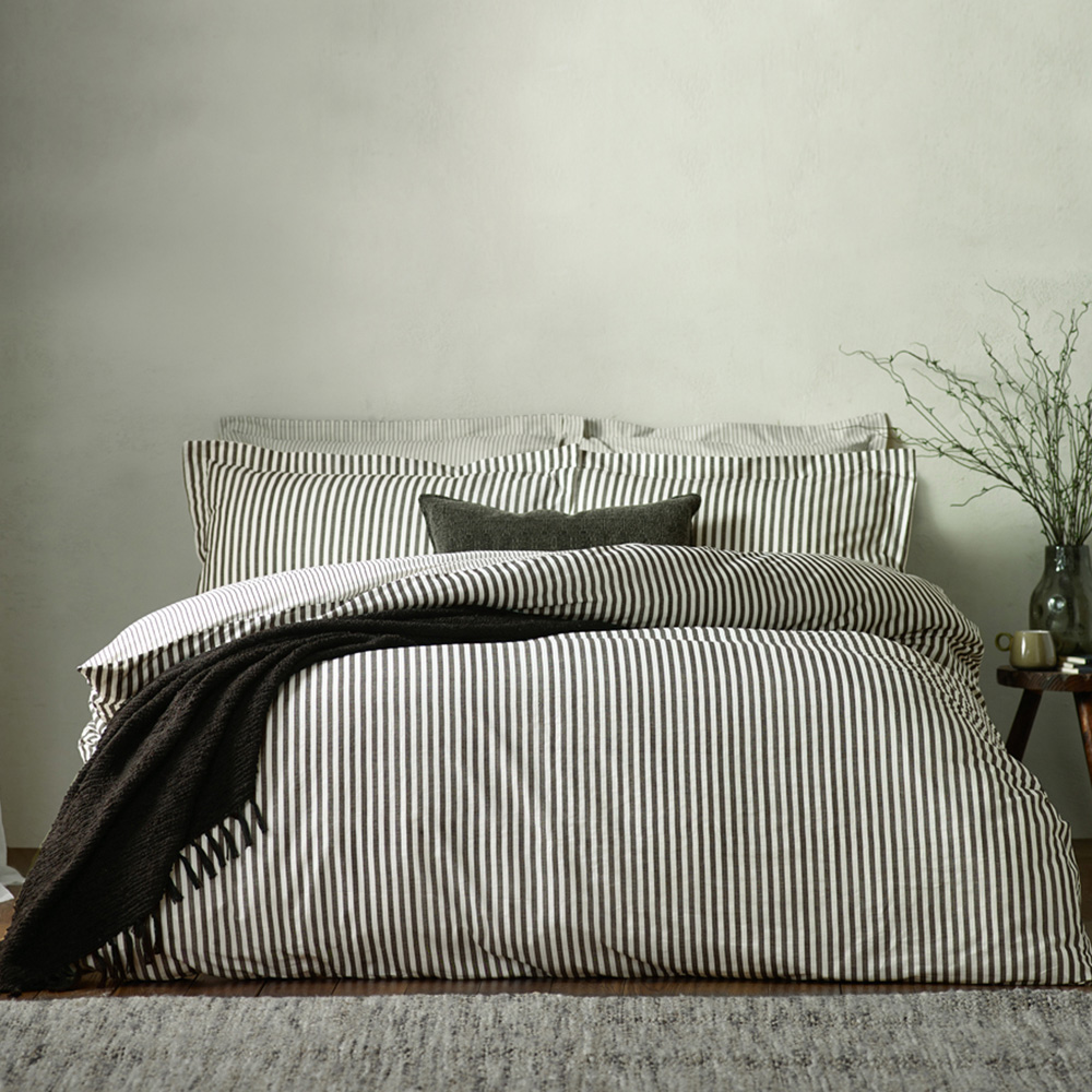 Yard Hebden Single Melange Stripe Cotton Black Duvet Set Image 1