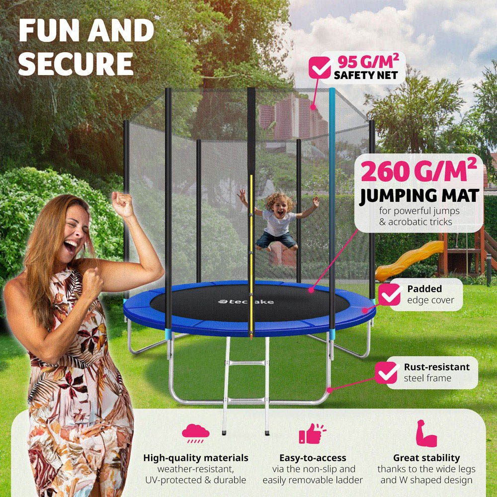 tectake Black and Blue Trampoline with Safety Net 244 x 244cm Image 6