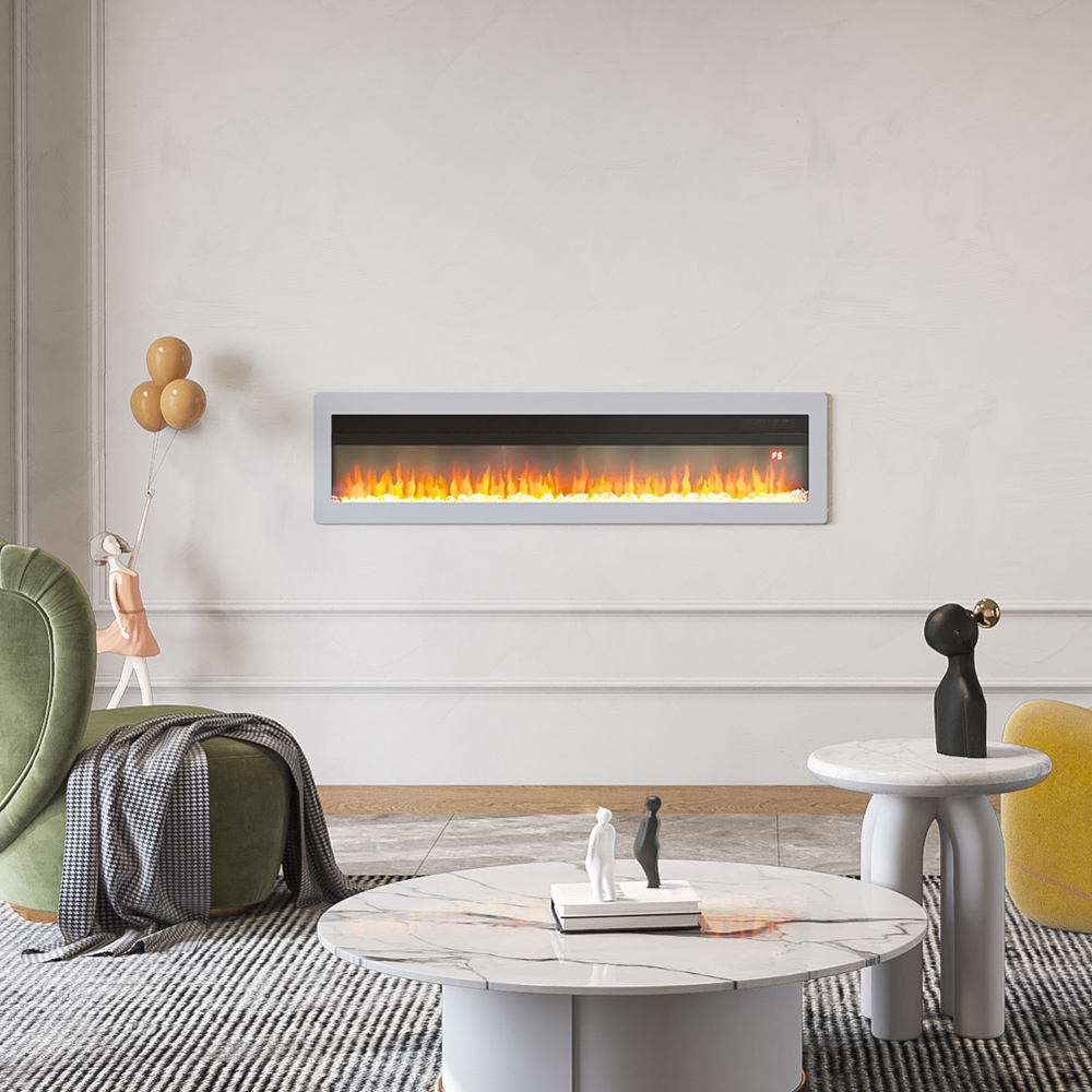 Living and Home 50 Inch White Electric Fireplace Wall Mounted Wall Inset or Freestanding Heater with Remote Control Image 6