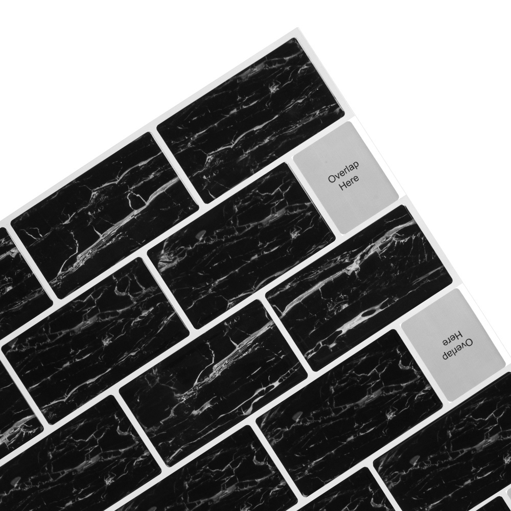 Living and Home Marble Black Peel and Stick Wall Tile Sticker 10 Pack Image 5