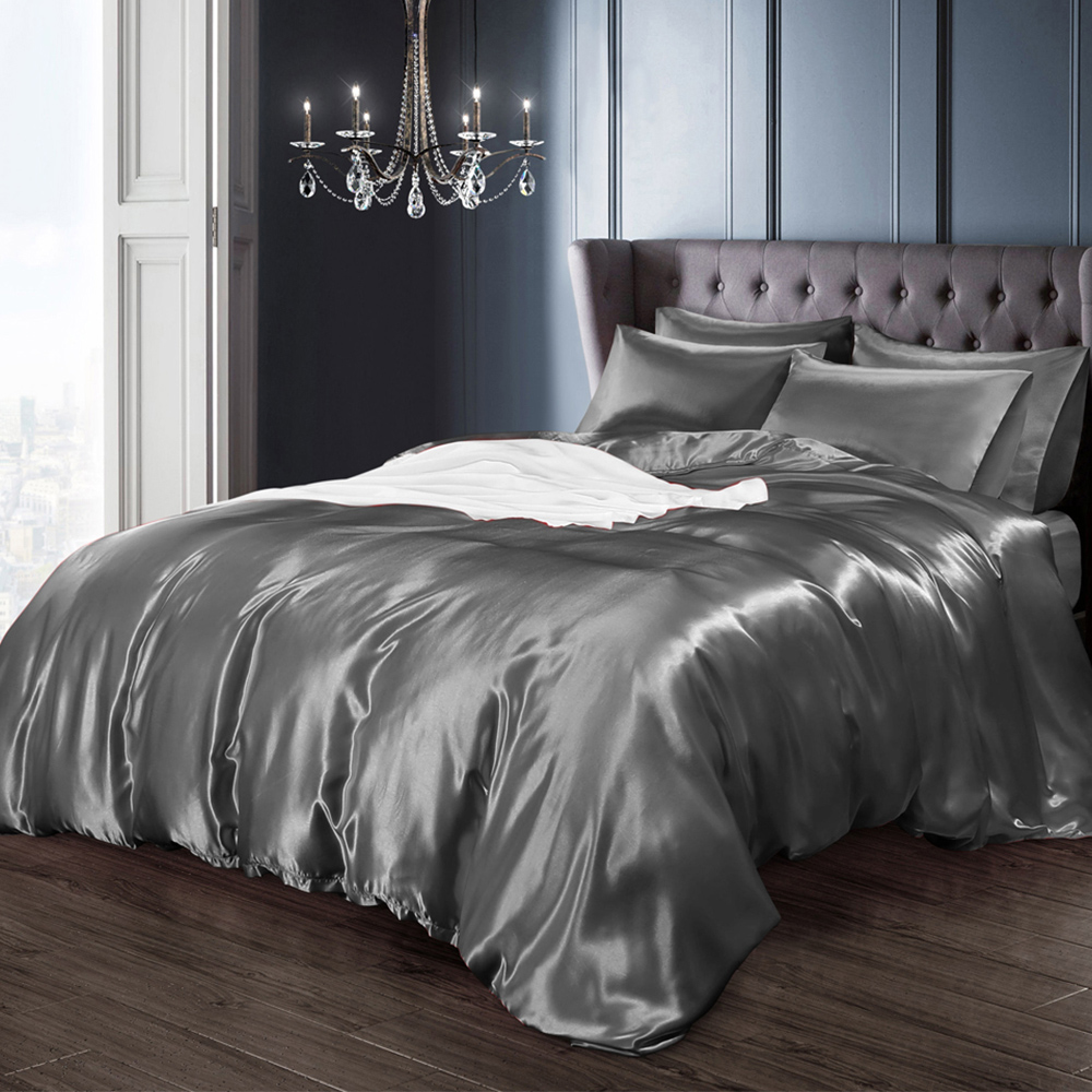 Intimates Single Silver Satin Complete Bedding Set Image 1
