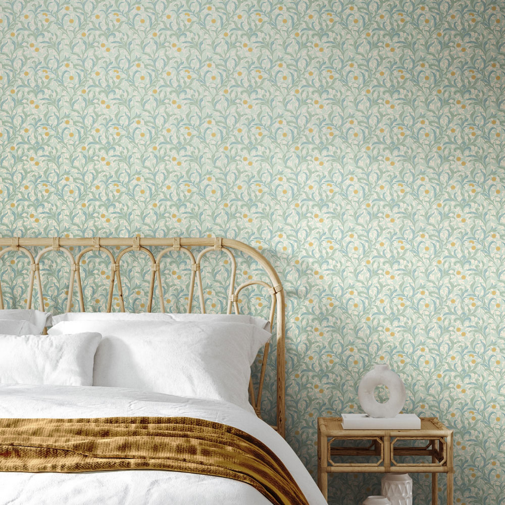Hoopla Walls Elegance Floral Trail Duck Egg Blue Wallpaper Image 2