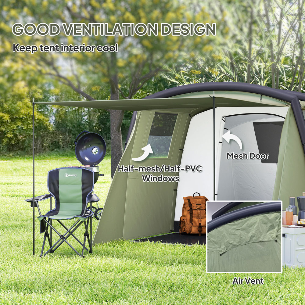 Outsunny 3-4 Person Waterproof Tunnel Camping Tent with Air Pump Olive Green Image 6