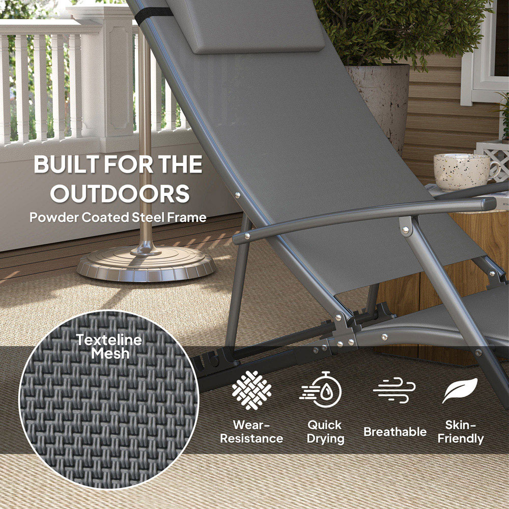 Outsunny Set of 2 Grey Folding Sun Lounger Image 5