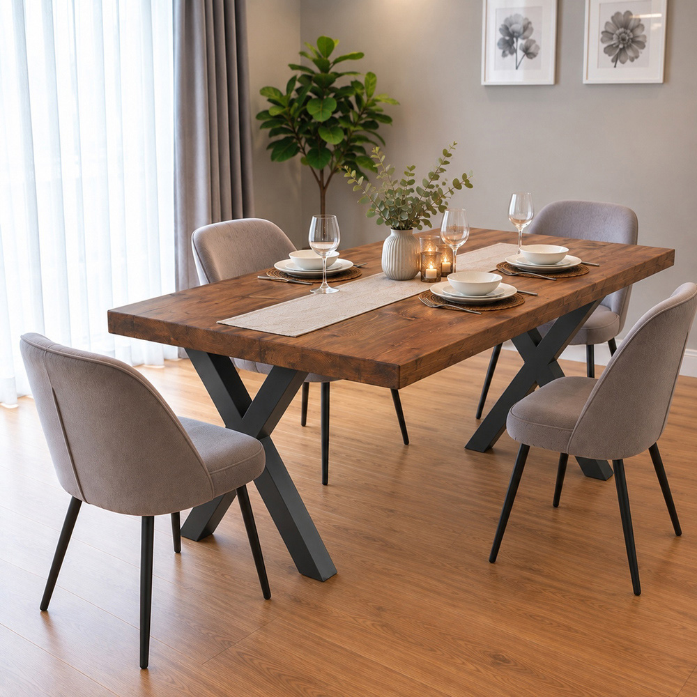Homebase Dark Oak 6 Seater Chunky and Sturdy Dining Table 100 x 150cm Image 3