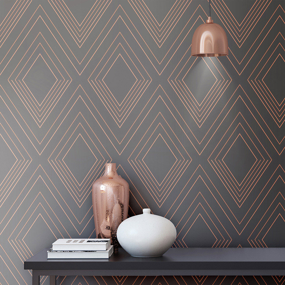 Muriva Alea Charcoal and Rose Wallpaper Image 3
