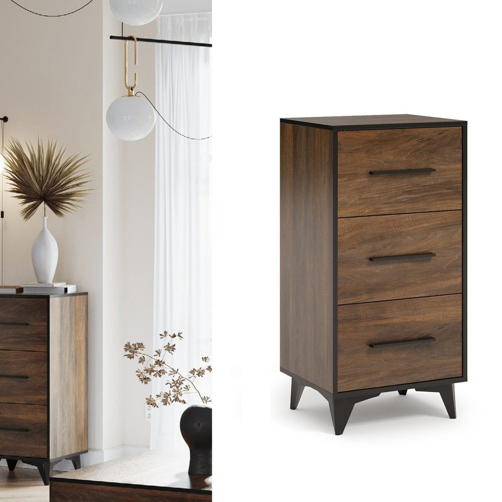 Impact Furniture Frida Dark Oak 3 Drawer Tall Narrow Chest of Drawers with Black Legs Image 7
