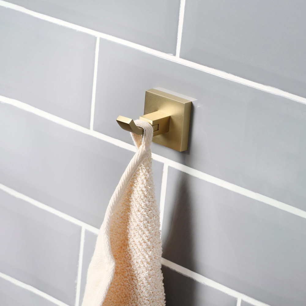 Bristan Solid Brass Brushed Brass Wall Mounted Square Robe Hook Image 2