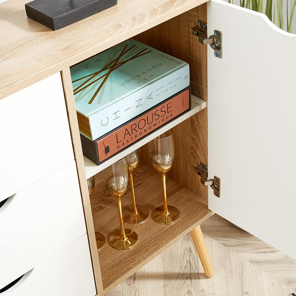 Home Source Boden 2 Door 3 Drawer White and Oak Effect Sideboard Image 6