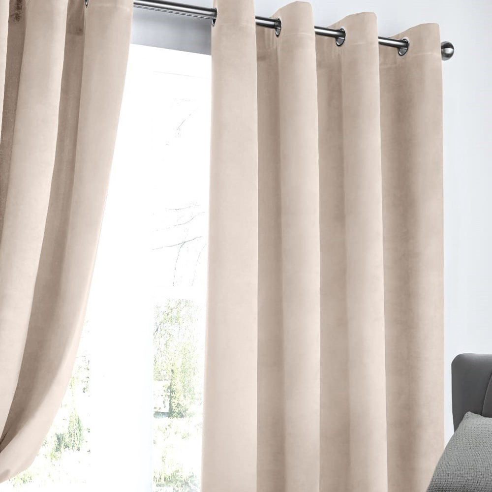 Alan Symonds Cream Velvet Blackout Ring Top Eyelet Curtains 229 x 183cm Image 2