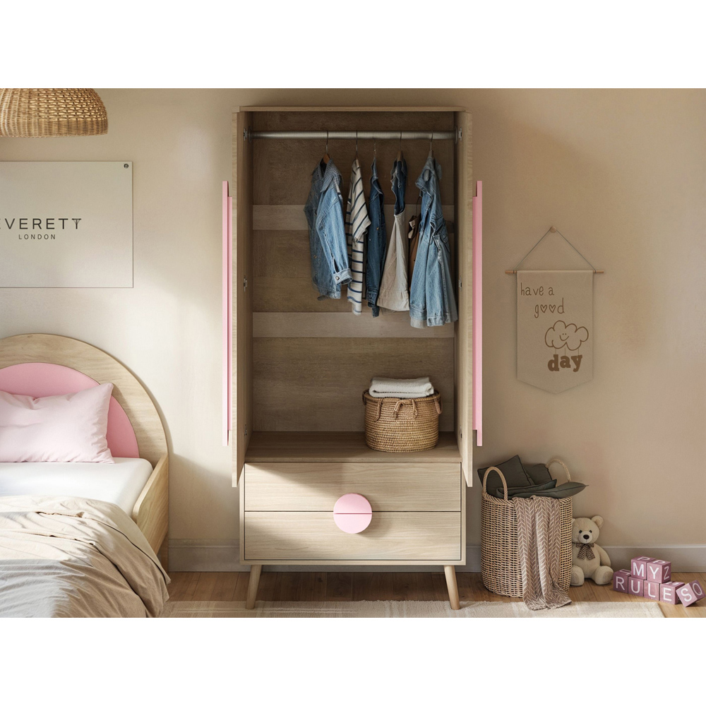 Flair Noah 2 Door 2 Drawer Oak and Pink Wardrobe Image 6