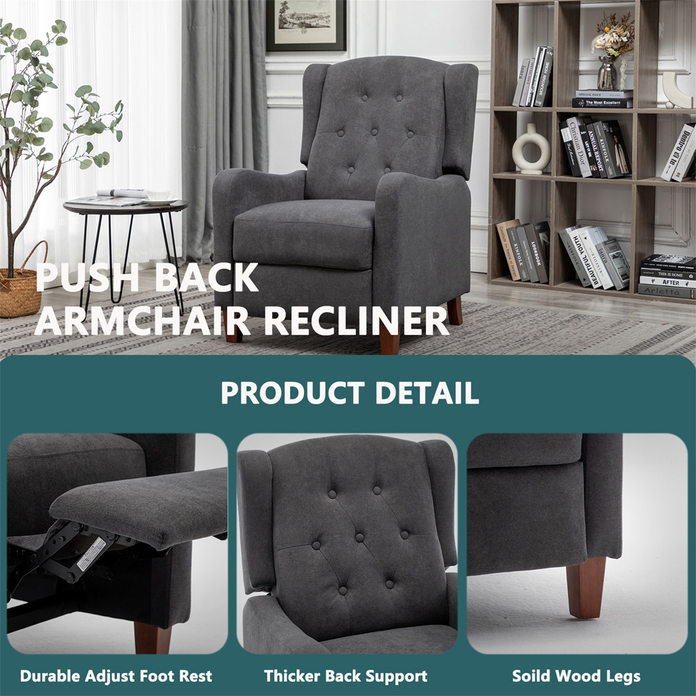 Furniture One Grey Wing Back Pushback Recliner Armchair Image 7
