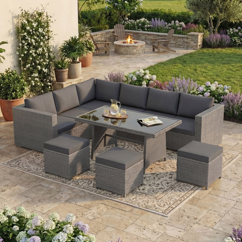 GARDEN VIDA Belgrave Rattan Effect 9 Seater Garden Dining Set Grey Image 4