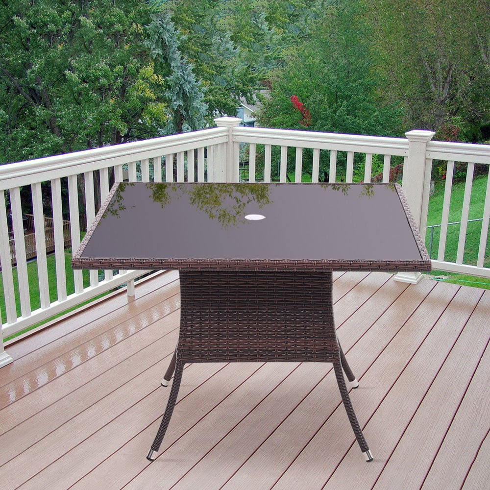 Living and Home Rattan Glass 4 Seater Square Garden Dining Table Brown Image 8