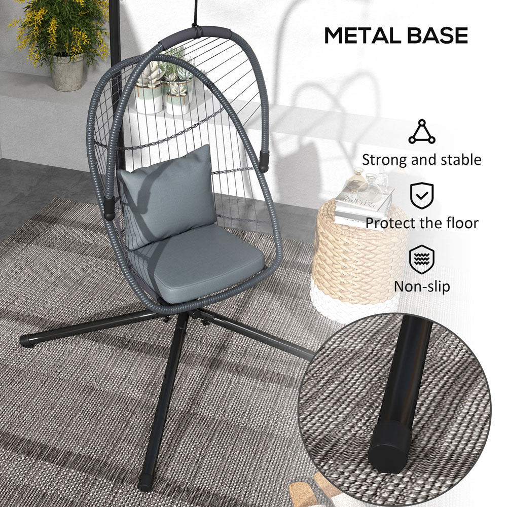 Outsunny Grey and Black PE Rattan Egg Chair with Cushions Image 6