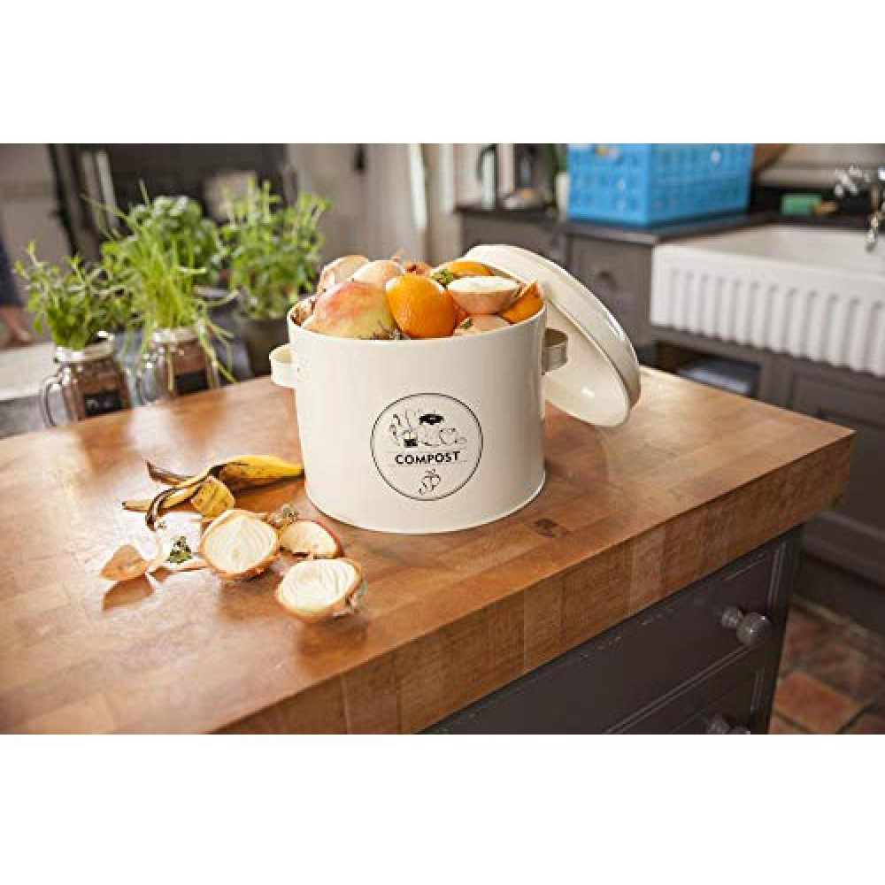 Fallen Fruits Cream Metal Compost Storage Tin with Lid Image 2
