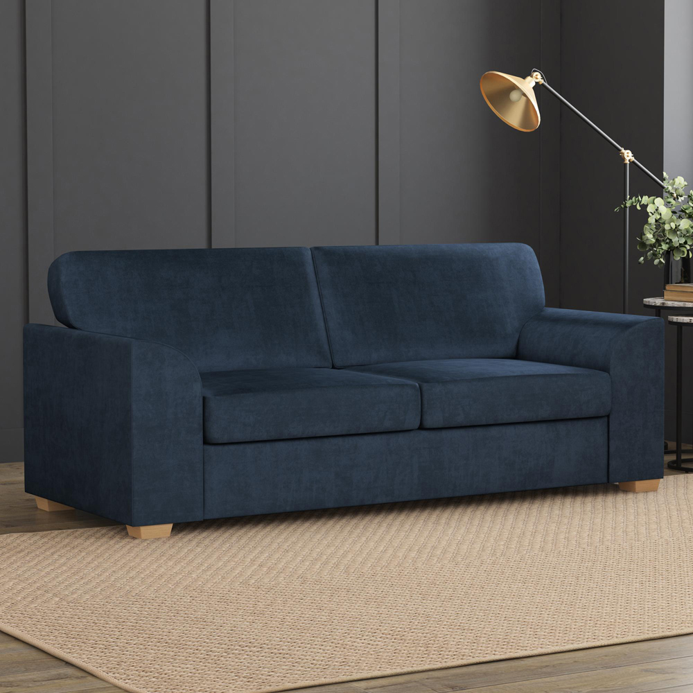 Modo 5 Seater Royal Blue Plush Velvet Fixed Back Sofa Set Image 5