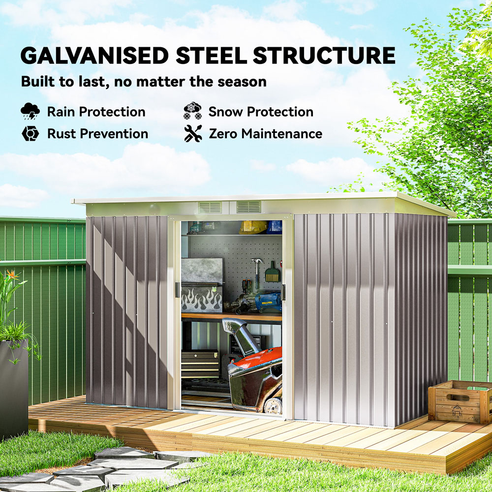 Outsunny 9 x 4ft Light Grey Metal Pent Garden Shed Image 3