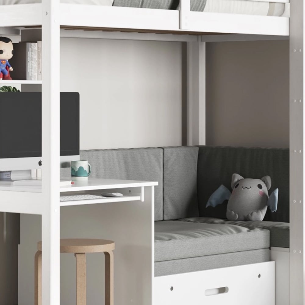 Noomi Eino Single White High Sleeper with Grey Futon Image 2