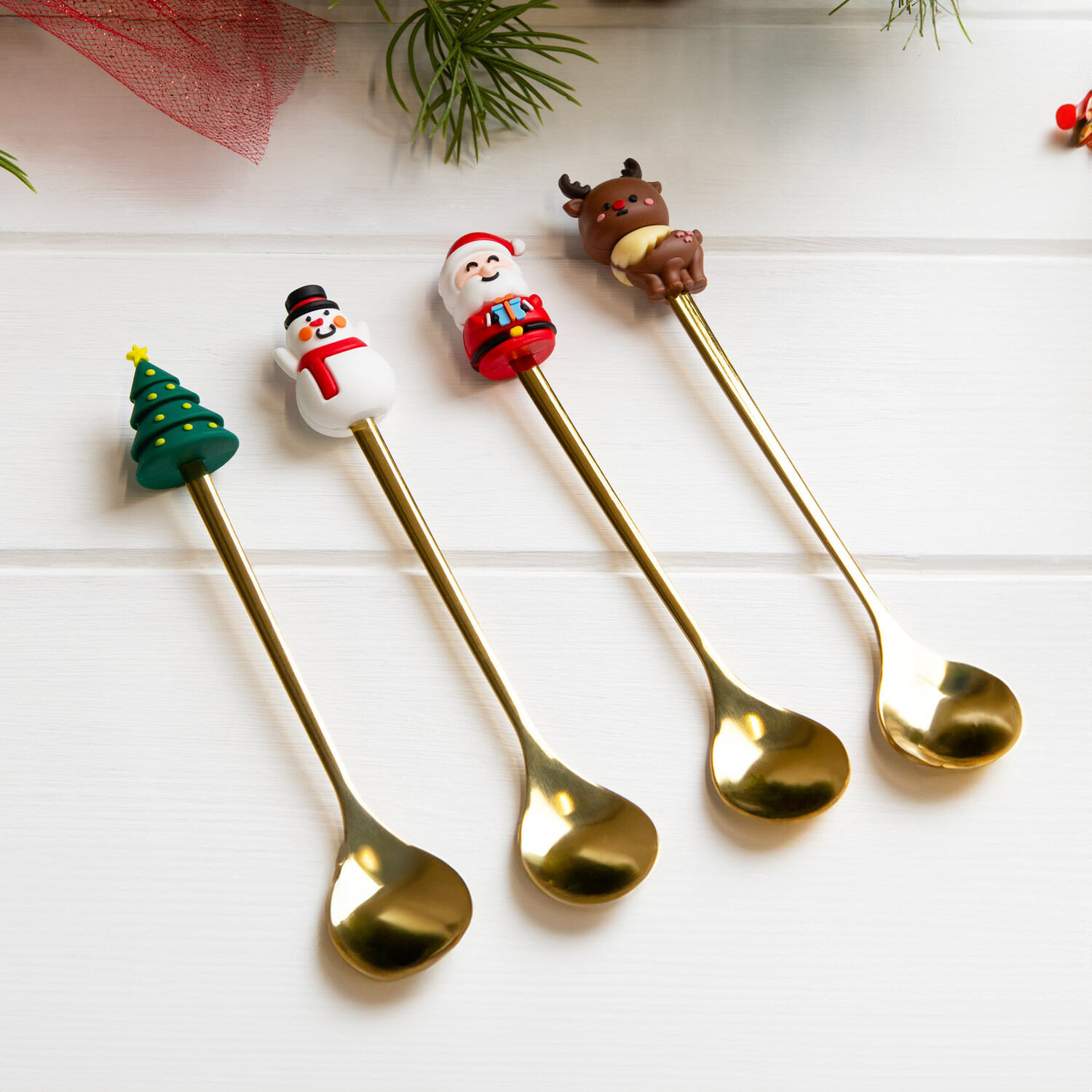 4 Piece Christmas Spoons with Pendant Set Gold Image 2