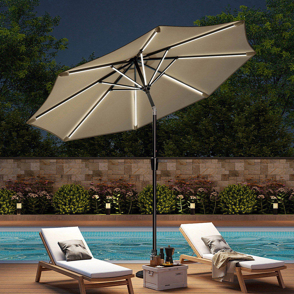 Living and Home Beige Solar LED Crank and Tilt Parasol 3m Image 6