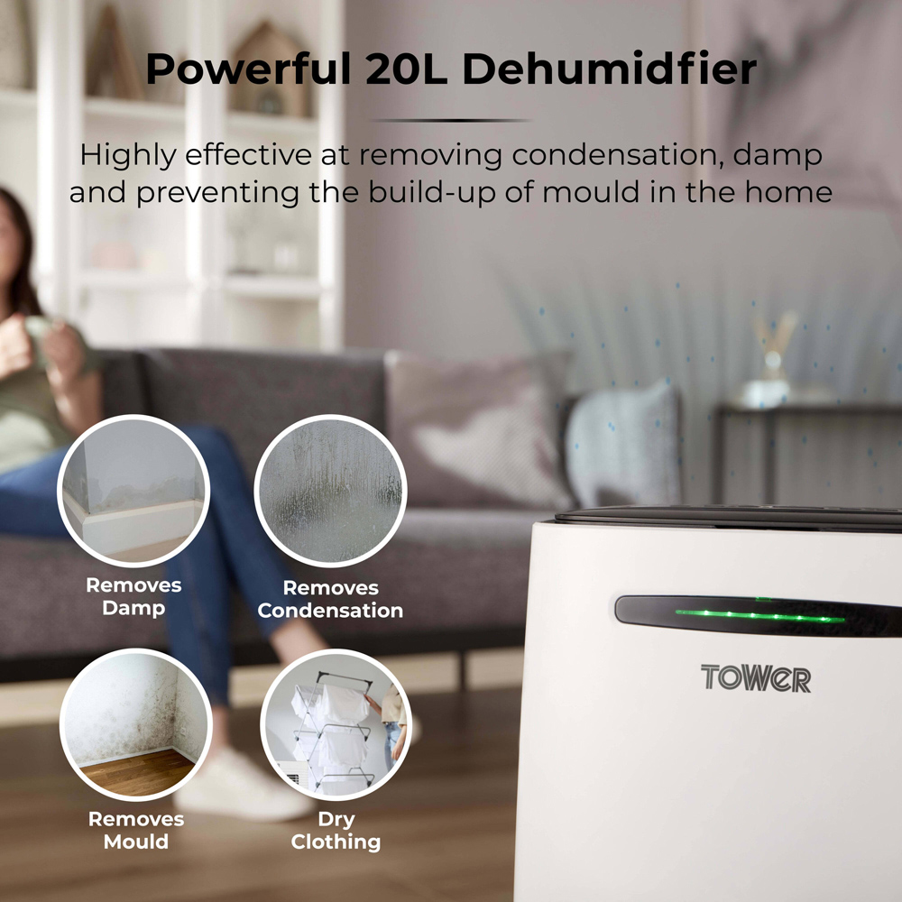 Tower 20L Dehumidifier with 24H Timer and 5.5L Water Tank Image 3