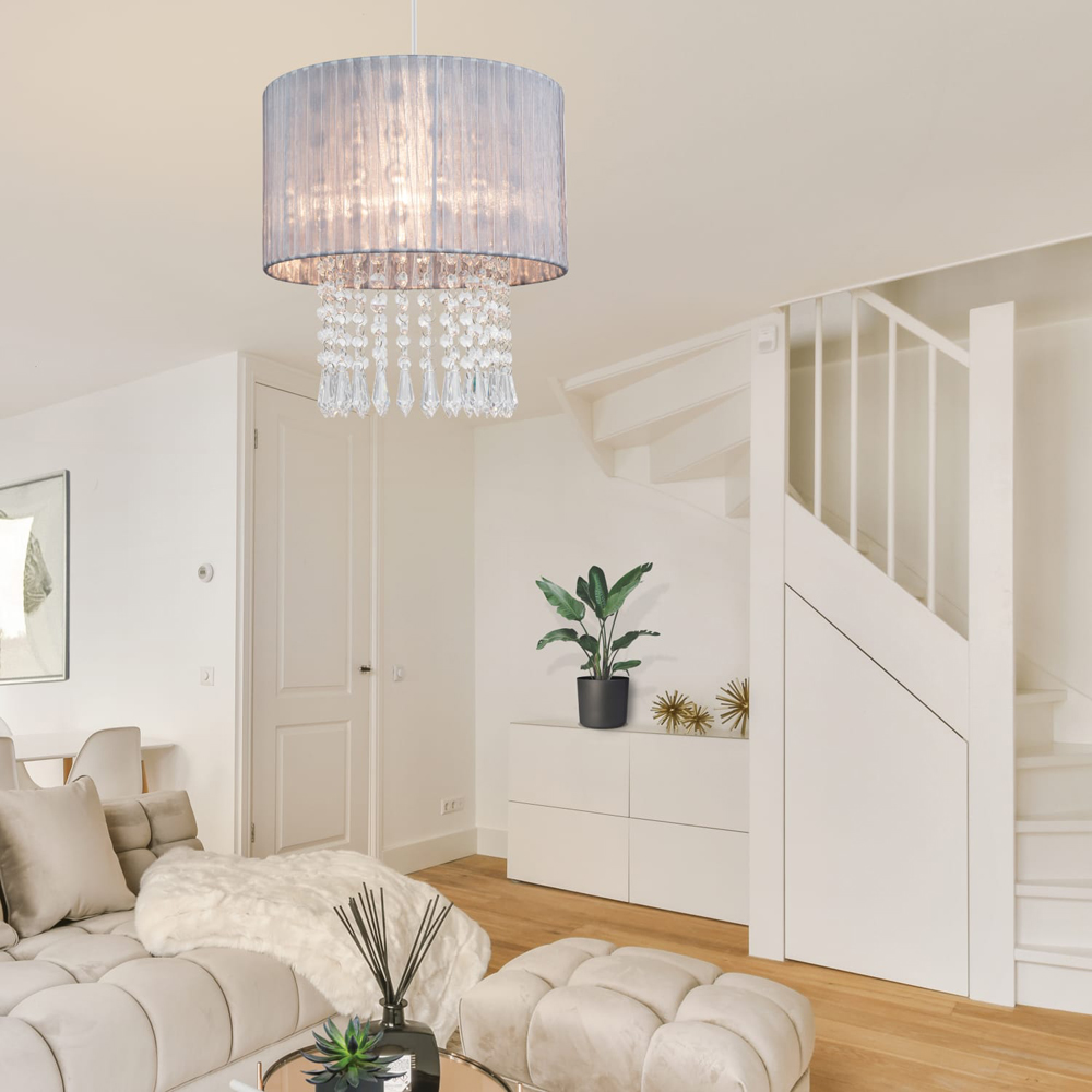 Cosylyte Winni Silver Grey Beaded Voile Easyfit Modern Lamp Shade Image 6