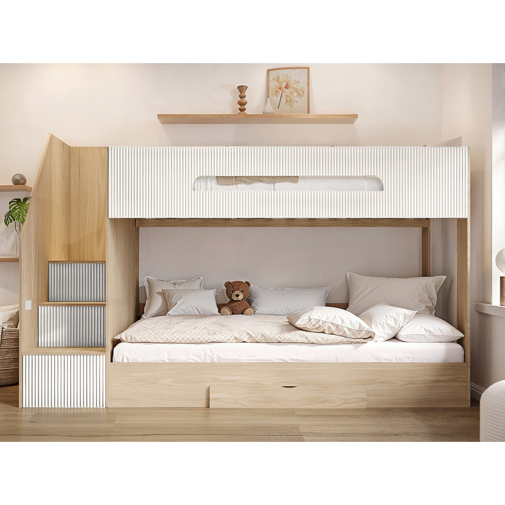 Flair Finn Single Oak and White Staircase Bunk Bed with Storage Image 5
