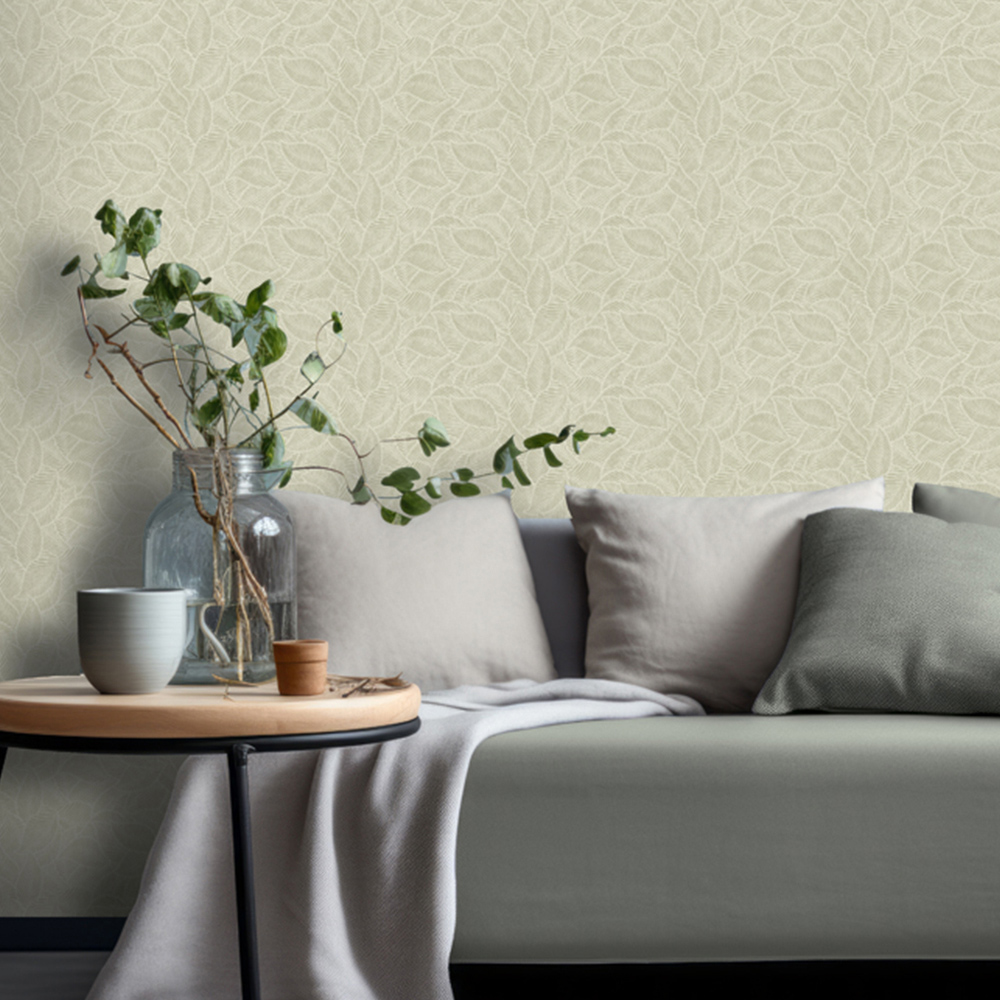 Arthouse Leaf Print Sage Wallpaper Image 2