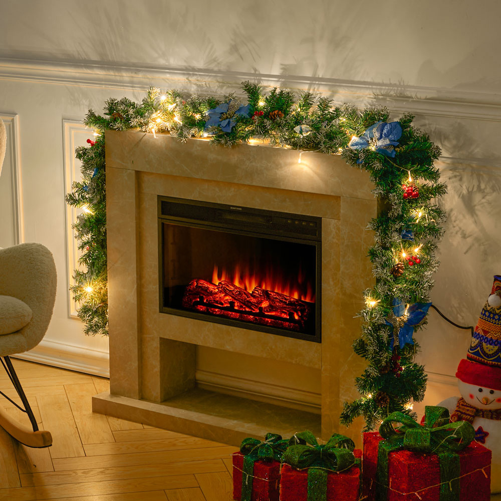 Living and Home Christmas Garland with Blue Flower and Berries 270cm Image 2