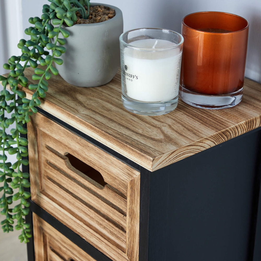 Home Source Mostyn 5 Drawer Black and Oak Effect Solid Wooden Storage Unit Image 3