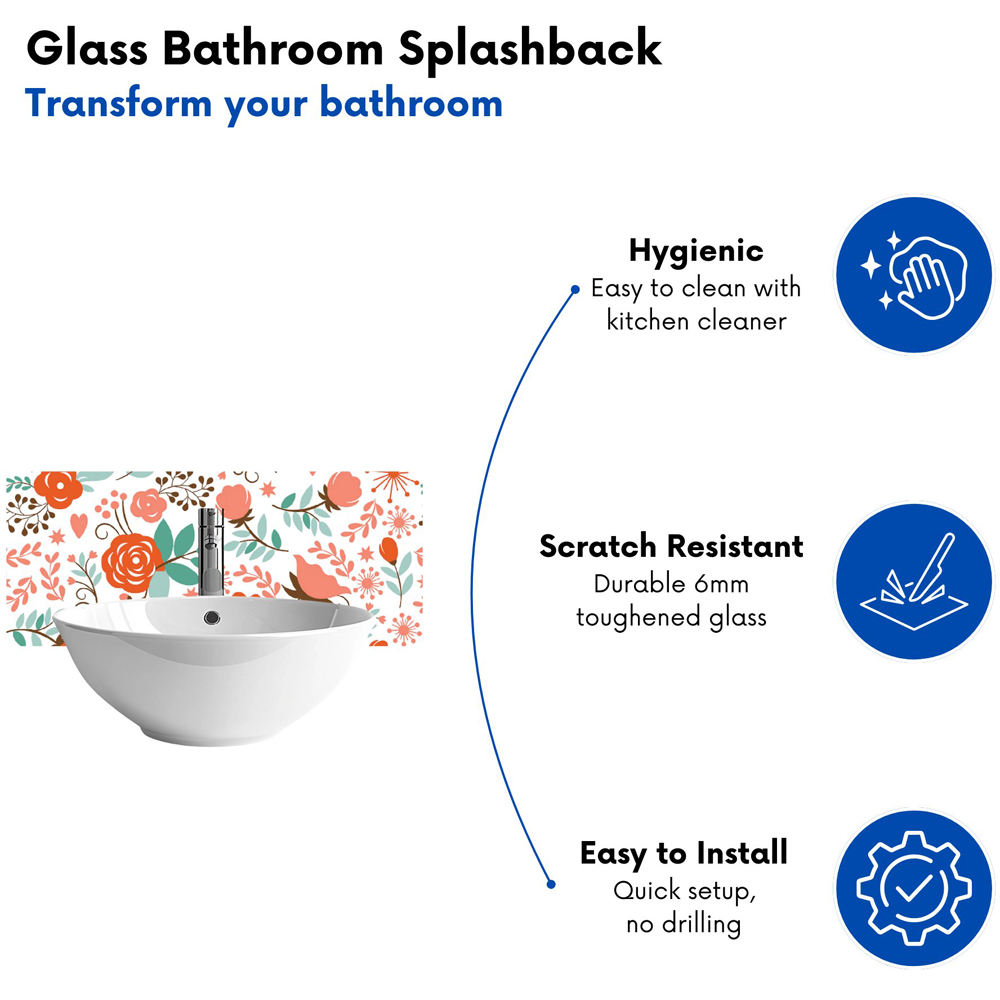 Warren Reed Designer Orange Floral Pattern Glass Bathroom Splashback 25 x 60cm Image 4