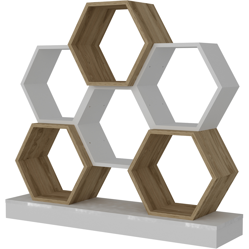 Decorotika Flower White and Oud Wide Hexagonal Bookcase Image 5