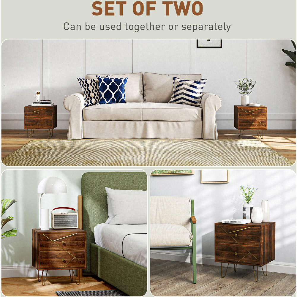 Portland 2 Drawer Brown Bedside Table Set of 2 Image 7