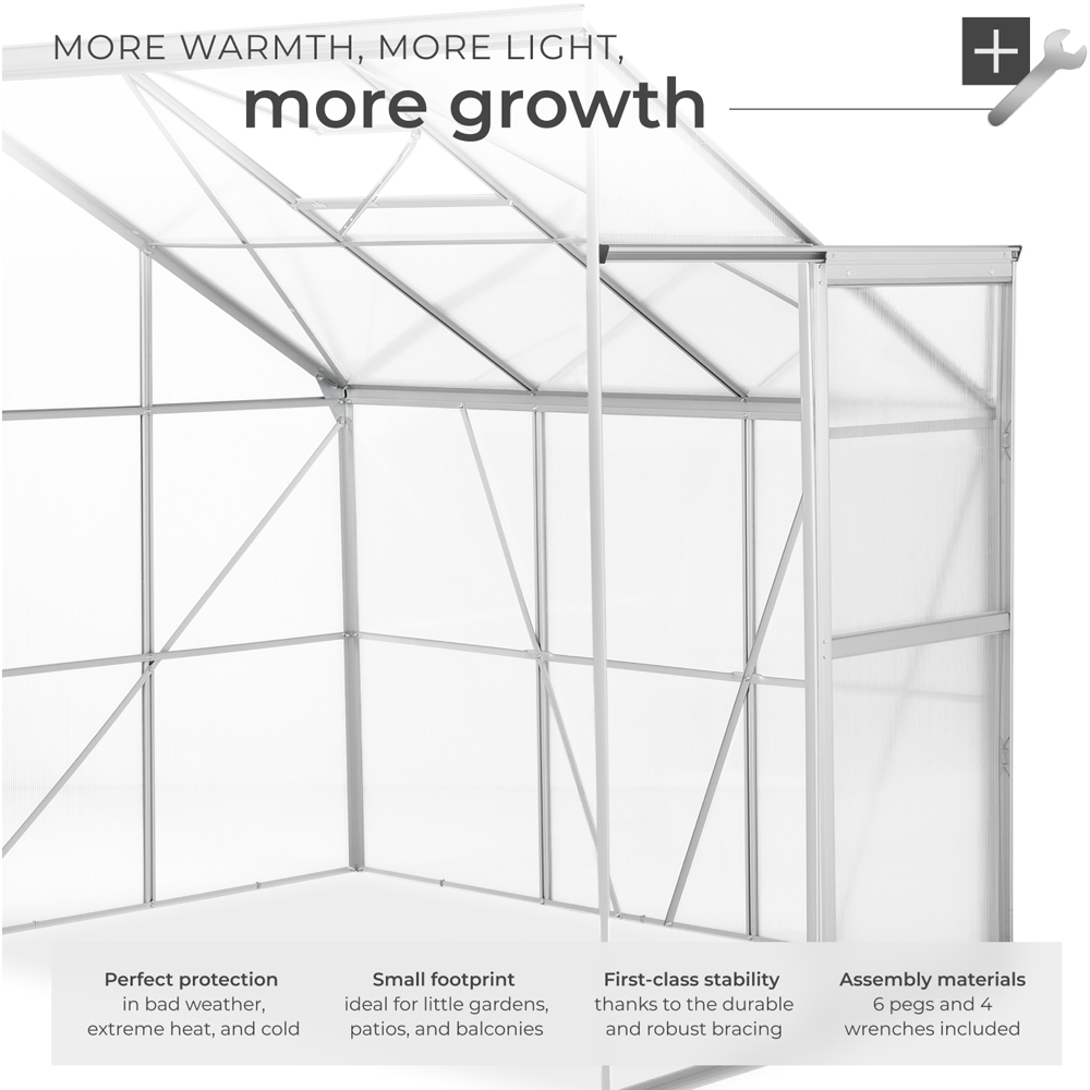 tectake Aluminium Frame Skylight 6.2 x 4ft Greenhouse with Lean-To and Sliding Door Image 3