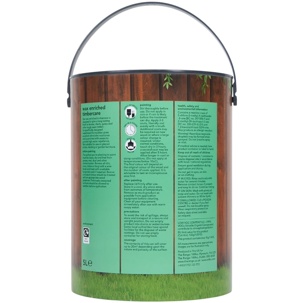 Wilko Wax Enriched Timbercare English Oak Wood Paint 5L Image 4