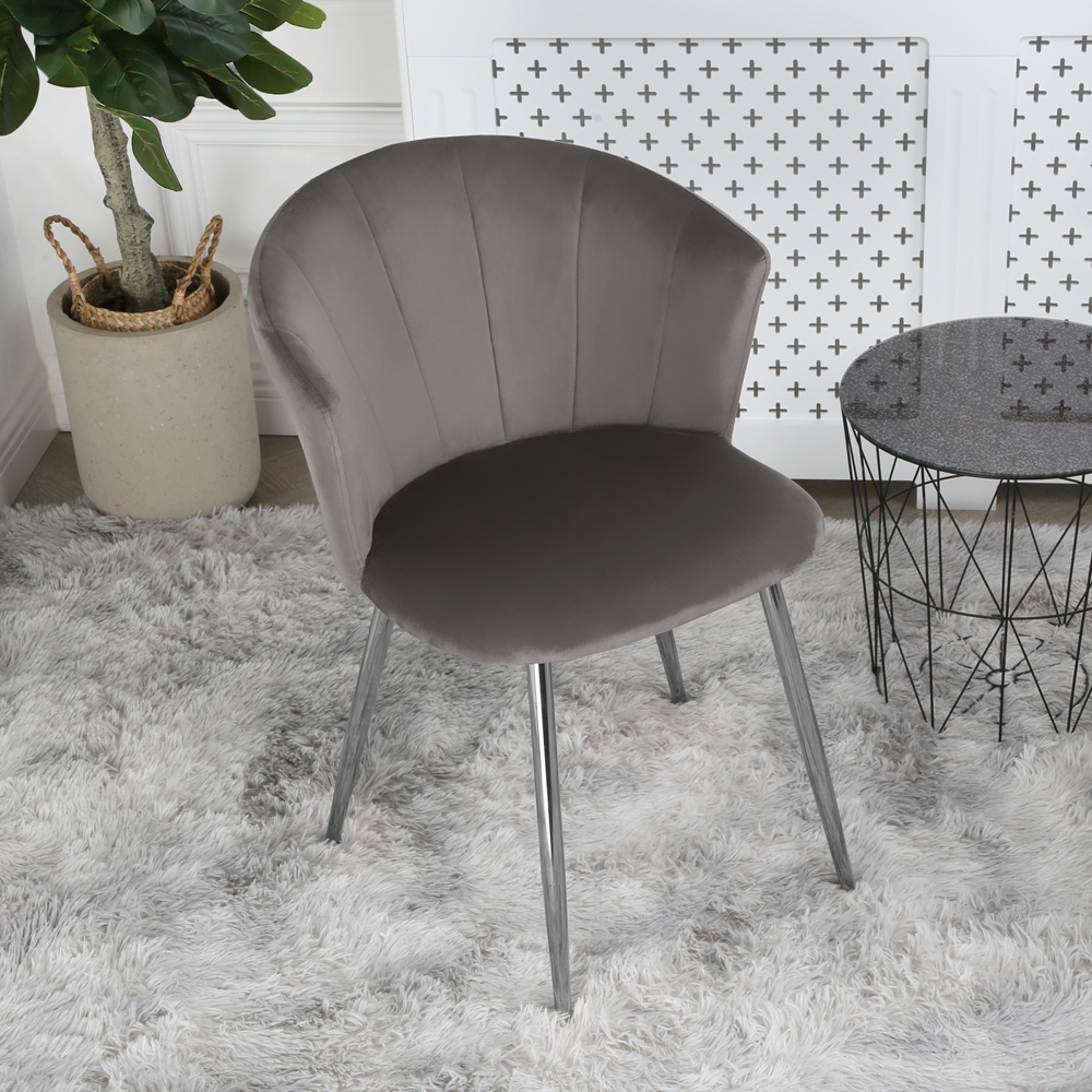 Home Garden Direct Mill Set of 2 Grey Velvet Dining Chairs with Silver Legs Image 8