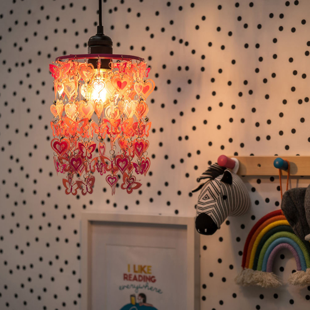 ValueLights Pink Hearts and Butterflies Pendant Light Lamp Shade Image 5