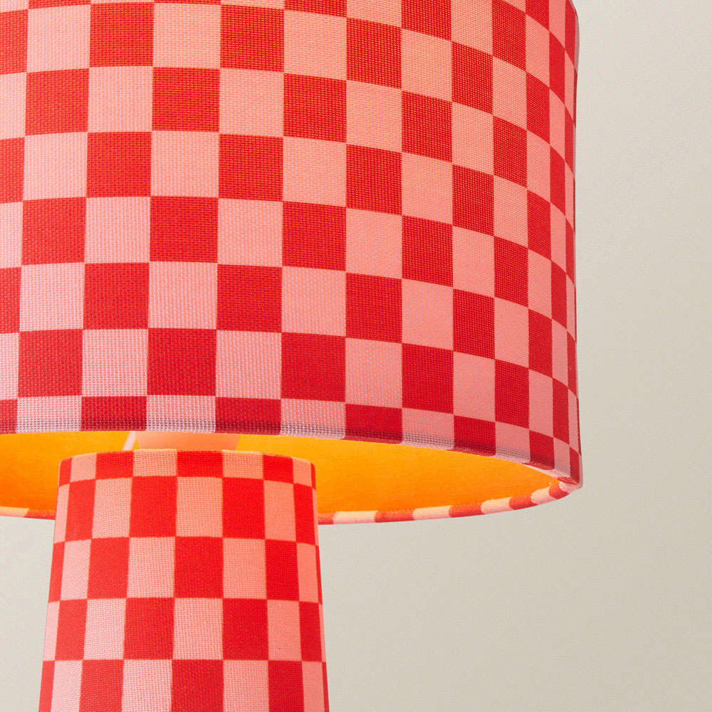 ValueLights Pritchard Pink Checkerboard Drum Shade Full Fabric LED Table Lamp Image 3