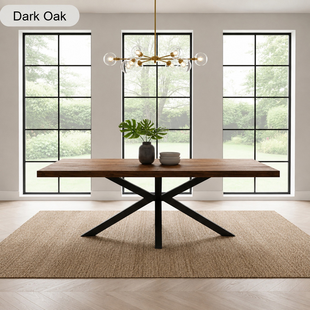 Homebase Sleek and Slender Dark Oak Brown 4 Seater Dining Table with Spider Leg Image 3