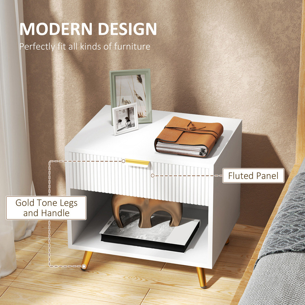 Portland Single Drawer Single Shelf White Bedside Table Image 8