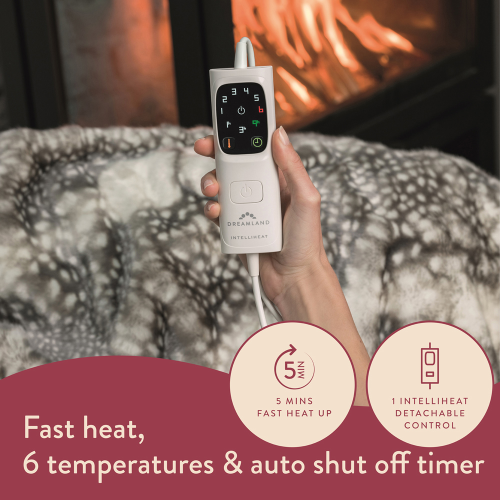 Dreamland Hygge Days Fallow Deer Print Faux Fur Reversible Heated Throw 120 x 160cm Image 6