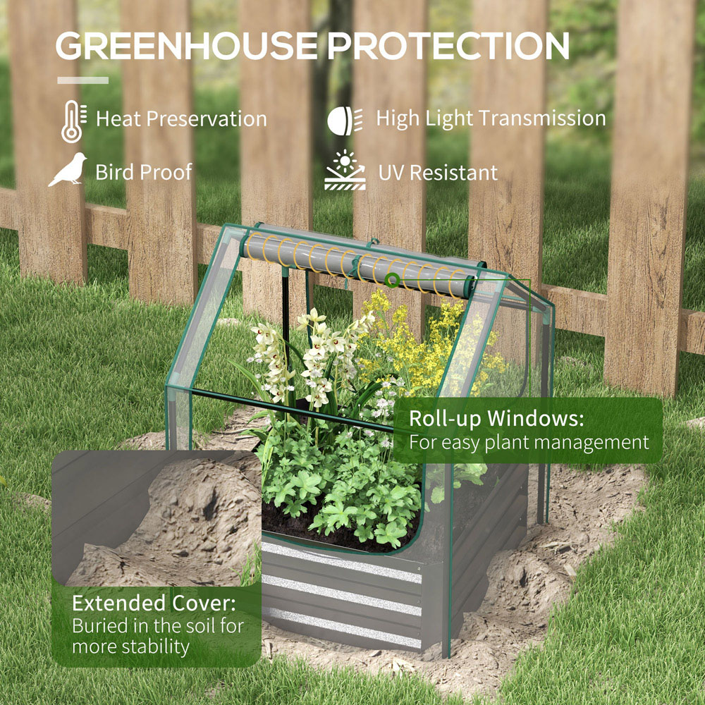 Outsunny Clear and Dark Grey Raised Garden Bed Planter Box with Greenhouse Image 5