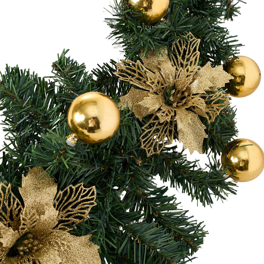 Living and Home Festive Christmas Wreath with Gold Ornaments Flowers and Pinecone Image 6