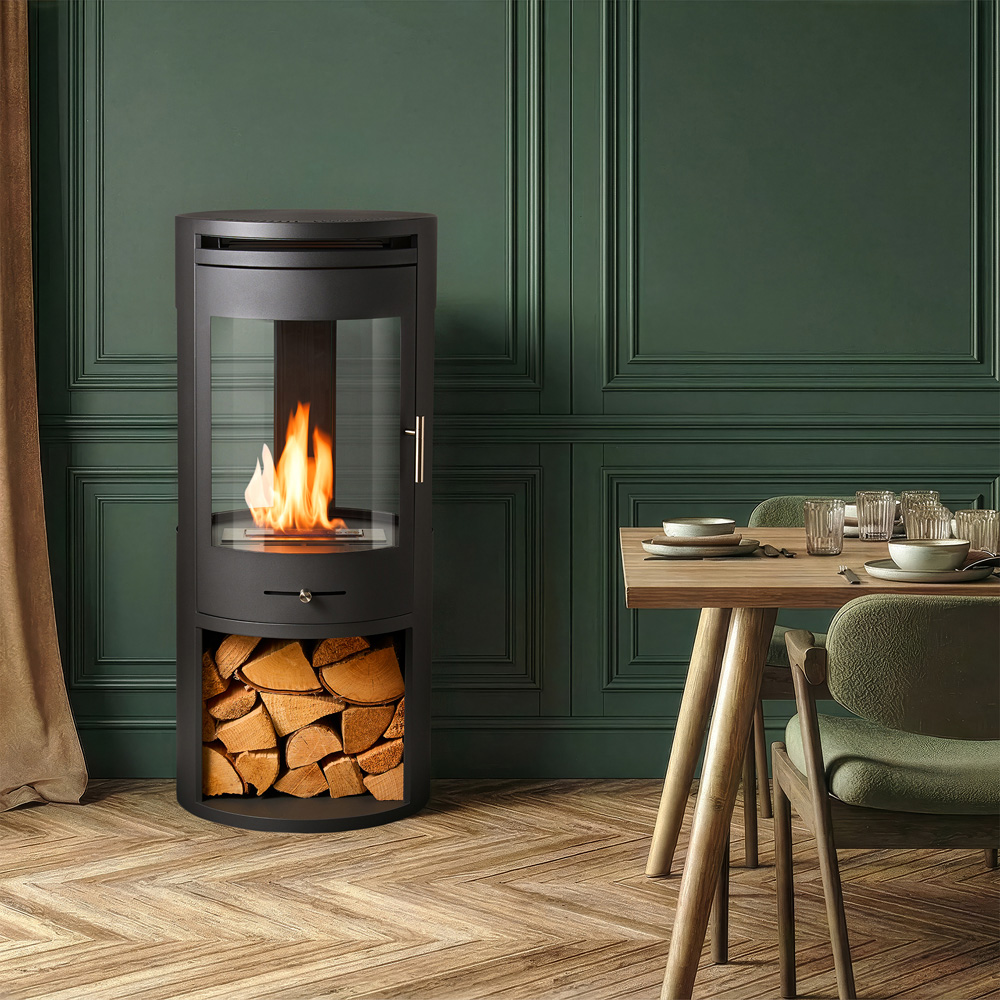 OKO S7 Charcoal Grey Bio Ethanol Cylinder Stove with Log Storage 3000W Image 2