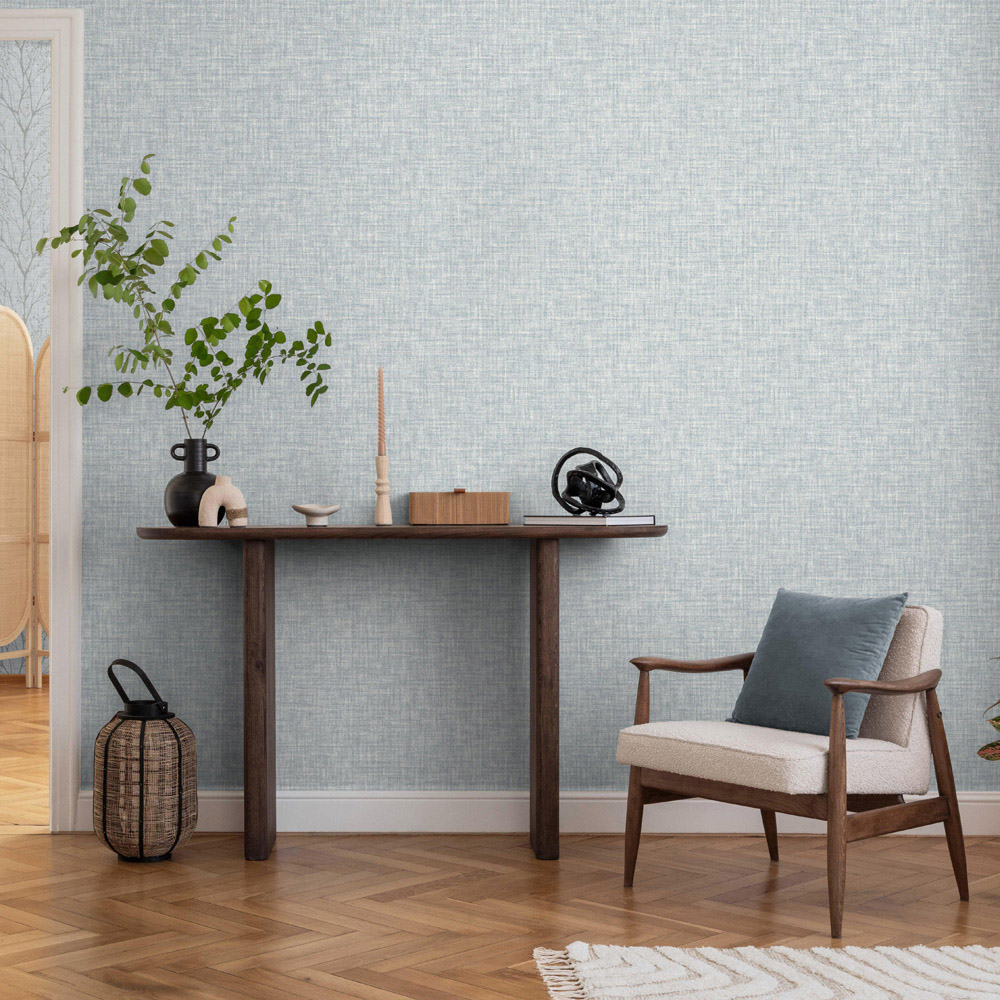 Crown Lynford Texture Fabric Effect Blue Wallpaper Image 4